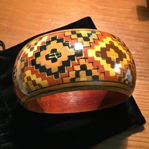 Hand Painted Lacquered Wooden Bangle 1.5” Wide